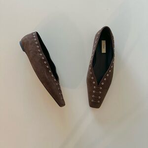 LIKENEW Toteme Suede Lace Up Ballerinas Ballet Flats Pepper Brown 40 US 10